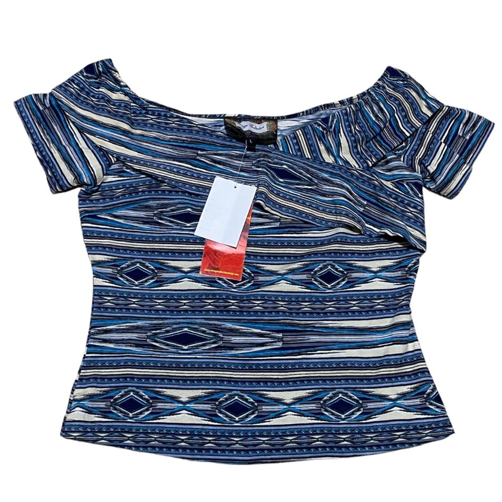 NWT Vintage Collection Cowboys and Indians Aztec 71185 Crossover Top Blue Multi